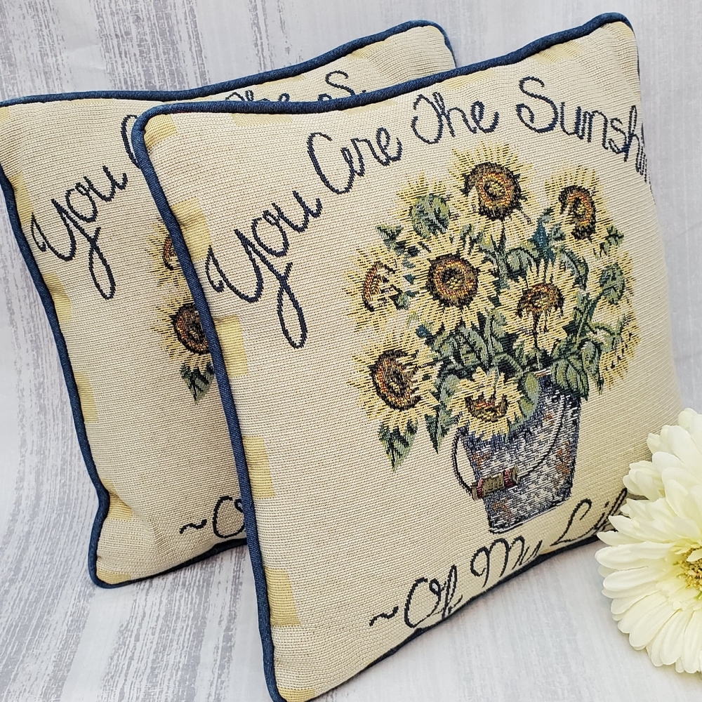2 Sunflower Tapestry Throw Pillows 12" - Picture 6 of 13